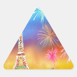 Pegatina Triangular Pintura de la Torre Eiffel en París