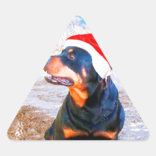 Pegatina Triangular Pintura de Navidades de perro de Rottweiler