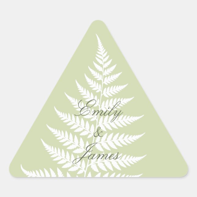 Pegatina Triangular Pistacho Verde Helecho Blanco Botánico Delicado (Anverso)