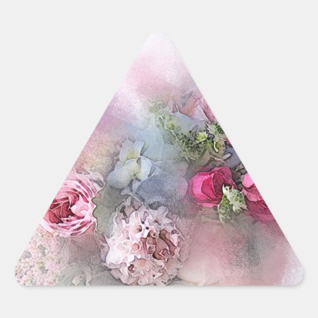 Pegatina Triangular Plantilla en blanco de rosas rojas rosadas de colo (Anverso)