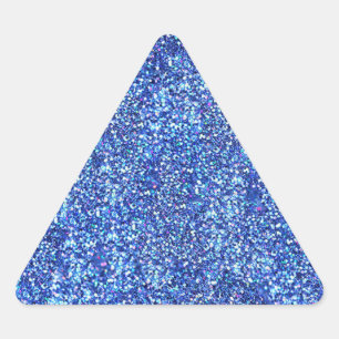 Pegatina Triangular Plantilla moderna glamurosa con brillo azul en bla