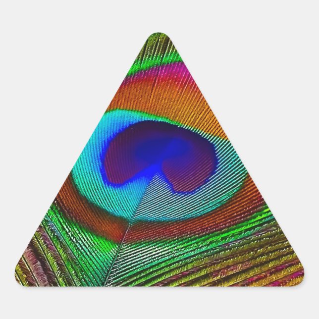 Pegatina Triangular Pluma de pavo real de cobre vibrante (Anverso)