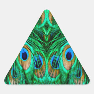 Pegatina Triangular Plumas de Pavo Real Gloriosas