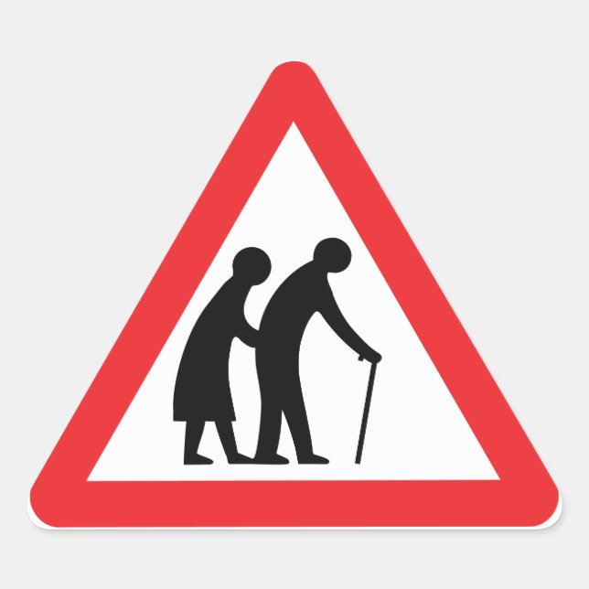 Pegatina Triangular PRECAUCIÓN Personas de edad avanzada - Rótulo de t (Anverso)