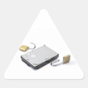 Pegatina Triangular Protección del disco duro rota en un fondo blanco
