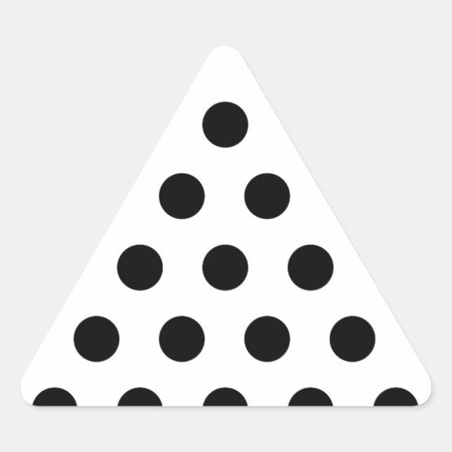 Pegatina Triangular Puntos de polka blancos y negros personalizados (Anverso)