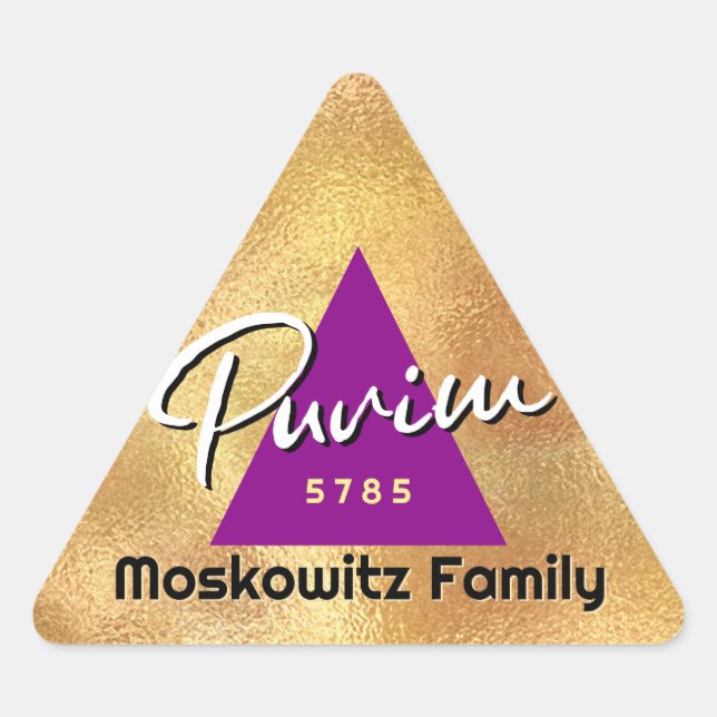 Pegatina Triangular Purim Happy personalizado - Hamentash de oro (Anverso)