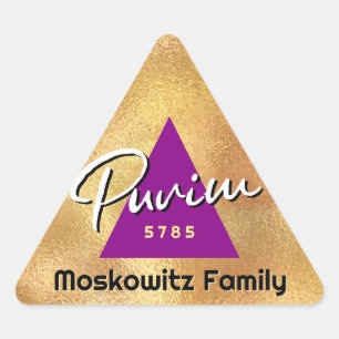 Pegatina Triangular Purim Happy personalizado - Hamentash de oro