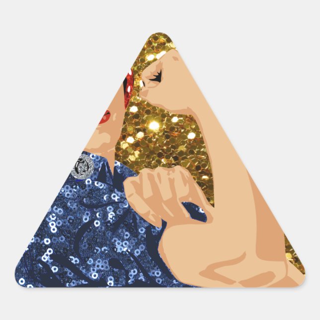 Pegatina Triangular purpurina rosie the riveter (Anverso)