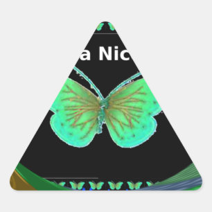 Pegatina Triangular Que Tengas Un Buen Día y una mejor noche mariposa.