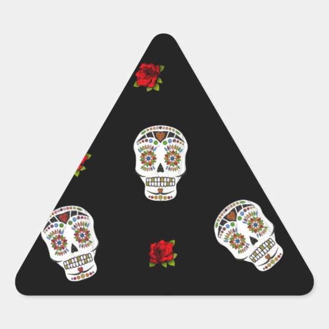 Pegatina Triangular RAB Rockabilly Sugar Skulls Rosas en negro (Anverso)