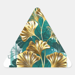 Pegatina Triangular Rama con hojas doradas Ginko Biloba