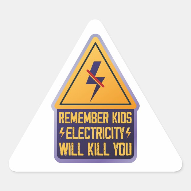 Pegatina Triangular Recuerda niños la electricidad te matará – Retro S (Anverso)