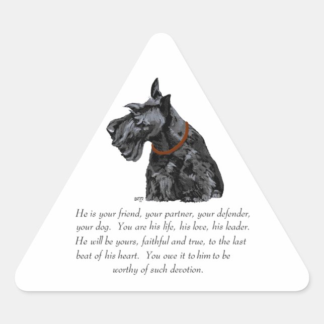 Pegatina Triangular Recuerdo de Terrier Escocés - Perro MACHO (Anverso)