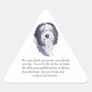 Pegatina Triangular Recuerdos de Old English Sheepdog