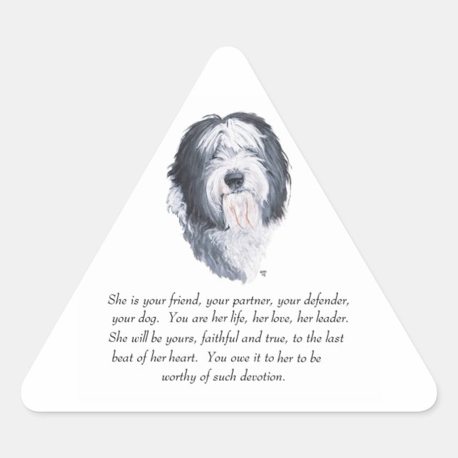 Pegatina Triangular Recuerdos de Old English Sheepdog (Anverso)
