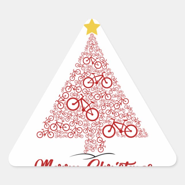Pegatina Triangular Red Mtb Bicycle Christmas Tree Feliz Navidad (Anverso)