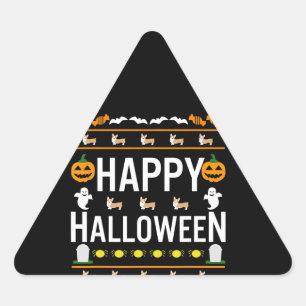 Pegatina Triangular Regalo de perro Corgi Halloween Lazy Ugly Costum