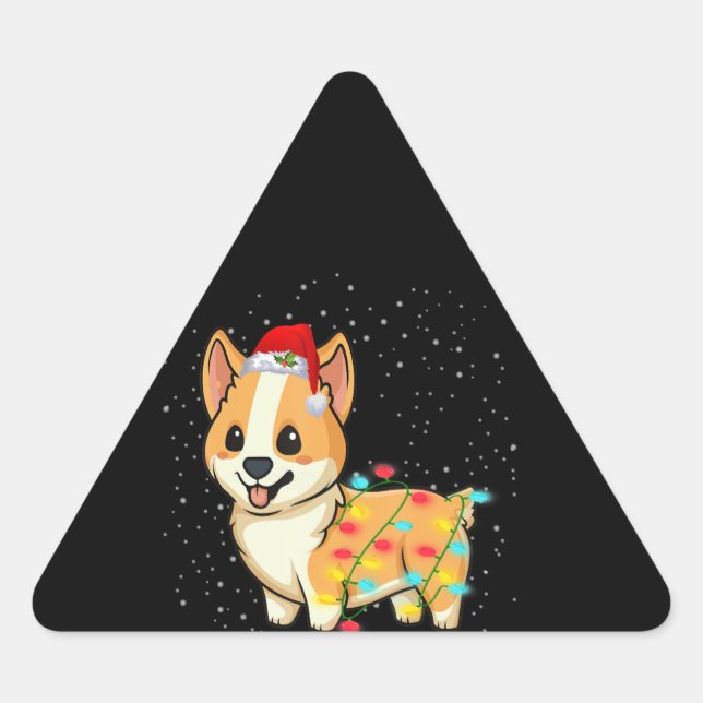 Pegatina Triangular Regalo de perro | navidades luces corgi (Anverso)