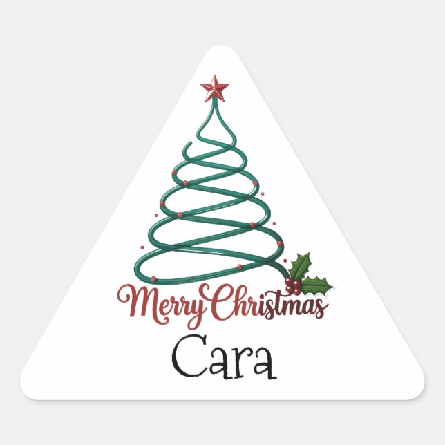 Pegatina Triangular Regalo personalizado de Feliz Navidad con nombre p (Anverso)