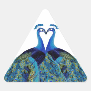 Pegatina Triangular Regalos de boda de pavos reales vintage besándose