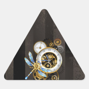 Pegatina Triangular Reloj de vapor con libélula mecánica