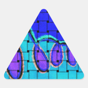 Pegatina Triangular Resumen azul francés con textura trenzada