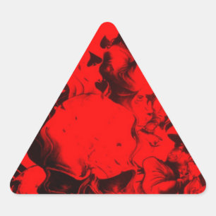 Pegatina Triangular Retratos de Músicos Pop en Colores Rojo Vibrante A
