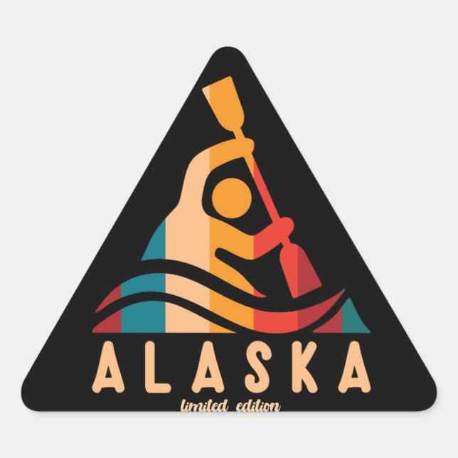 Pegatina Triangular Retro Alaska Kayaking (Anverso)