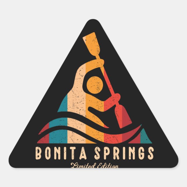 Pegatina Triangular Retro Bonita Springs Kayaking (Anverso)