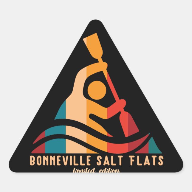 Pegatina Triangular Retro Bonneville Salt Flats Kayaking (Anverso)