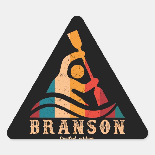 Pegatina Triangular Retro Branson Kayaking (Anverso)