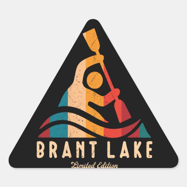 Pegatina Triangular Retro Brant Lake Kayaking (Anverso)