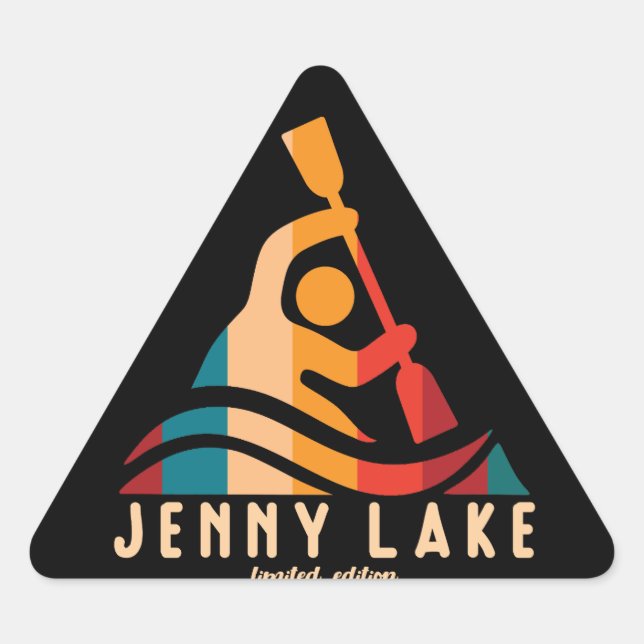 Pegatina Triangular Retro Jenny Lake Kayaking (Anverso)
