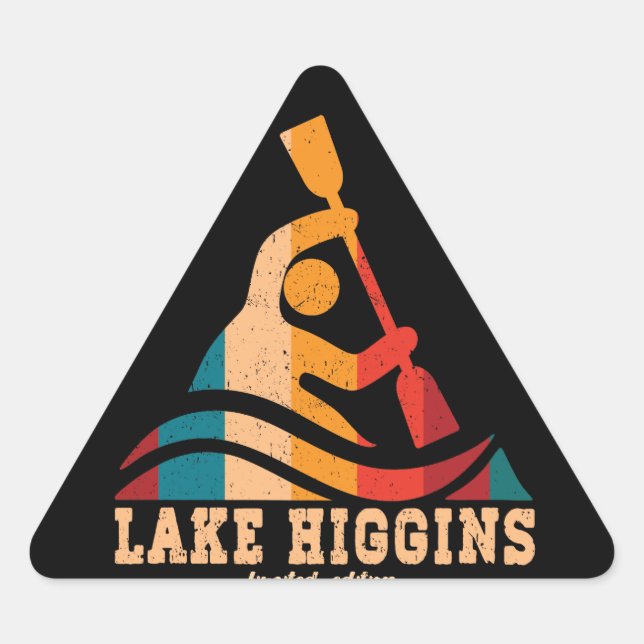 Pegatina Triangular Retro Lake Higgins Kayaking (Anverso)