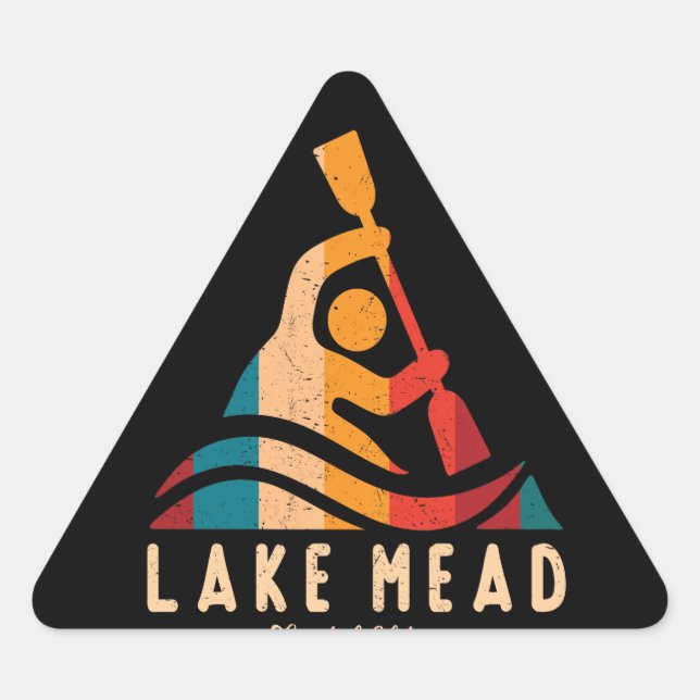 Pegatina Triangular Retro Lake Mead Kayaking (Anverso)