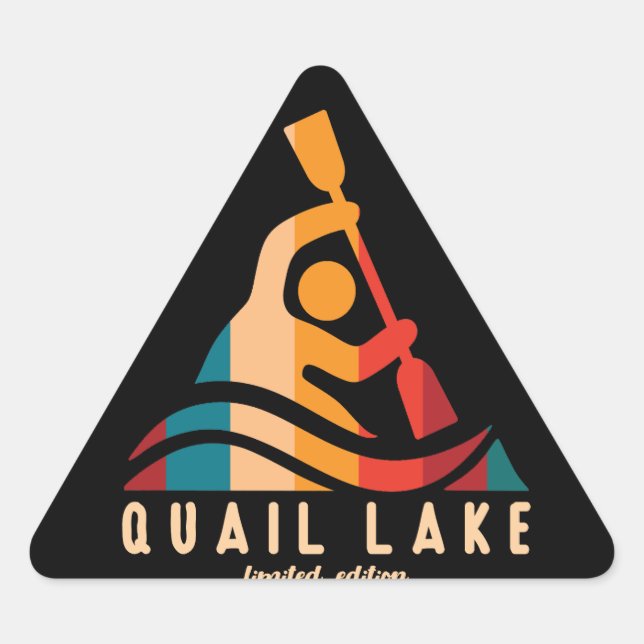 Pegatina Triangular Retro Quail Lake Kayaking (Anverso)
