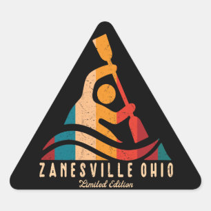 Pegatina Triangular Retro Zanesville Ohio Kayaking