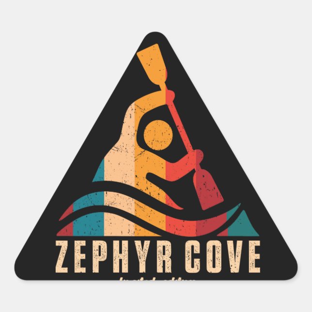 Pegatina Triangular Retro Zephyr Cove Kayaking (Anverso)