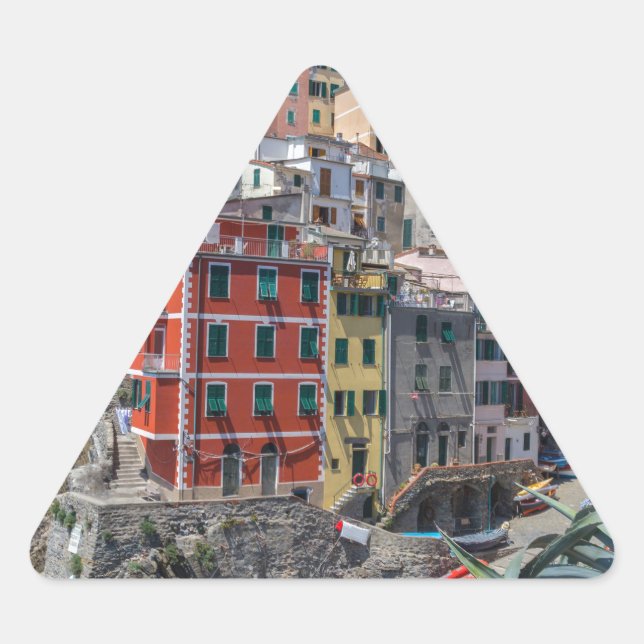 Pegatina Triangular Riomaggiore Cinque Terre Liguria Italia (Anverso)