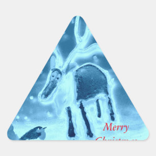 Pegatina Triangular Robin Cute, reno de nieve festivo