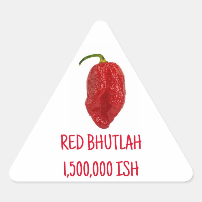 PEGATINA TRIANGULAR ROJO BHUTLA SUPER HOT PEPPER (Anverso)