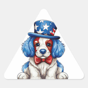 Pegatina Triangular Rojo, blanco, azul, perro del 4 de julio