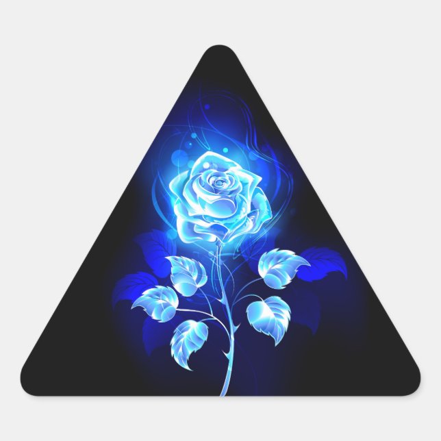 Pegatina Triangular Rosa azul en llamas (Anverso)