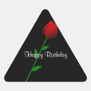 Pegatina Triangular Rosa Roja, cumpleaños feliz, diseño clásico y eleg