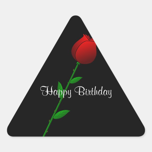 Pegatina Triangular Rosa Roja, cumpleaños feliz, diseño clásico y eleg (Anverso)