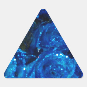 Pegatina Triangular Rosas de glamour de Purpurina azul romántico