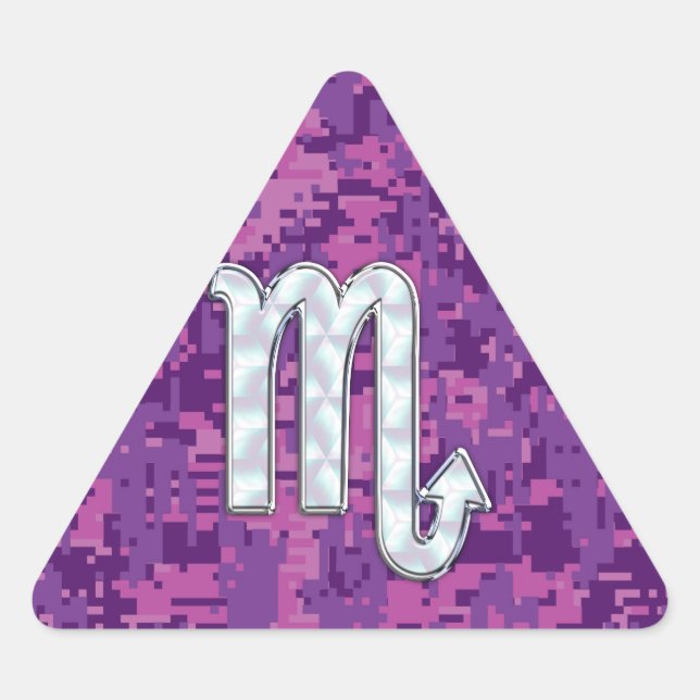 Pegatina Triangular Rótulo Escorpio Zodiaco en camo digital de la fucs (Anverso)