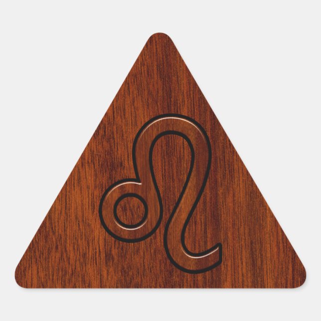 Pegatina Triangular Rótulo Leo Zodiac al estilo de madera de Mahogany  (Anverso)