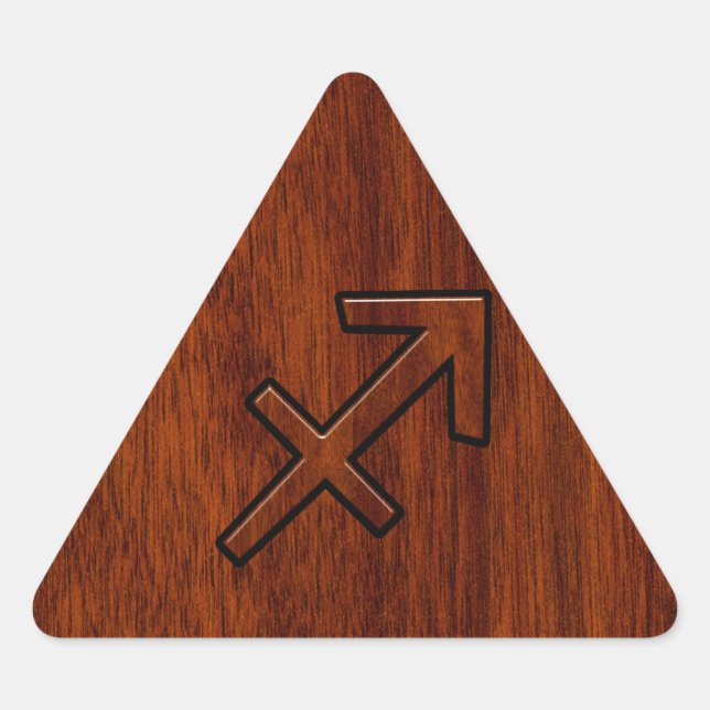 Pegatina Triangular Rótulo Sagittarius Zodiac moderno en estilo caoba (Anverso)
